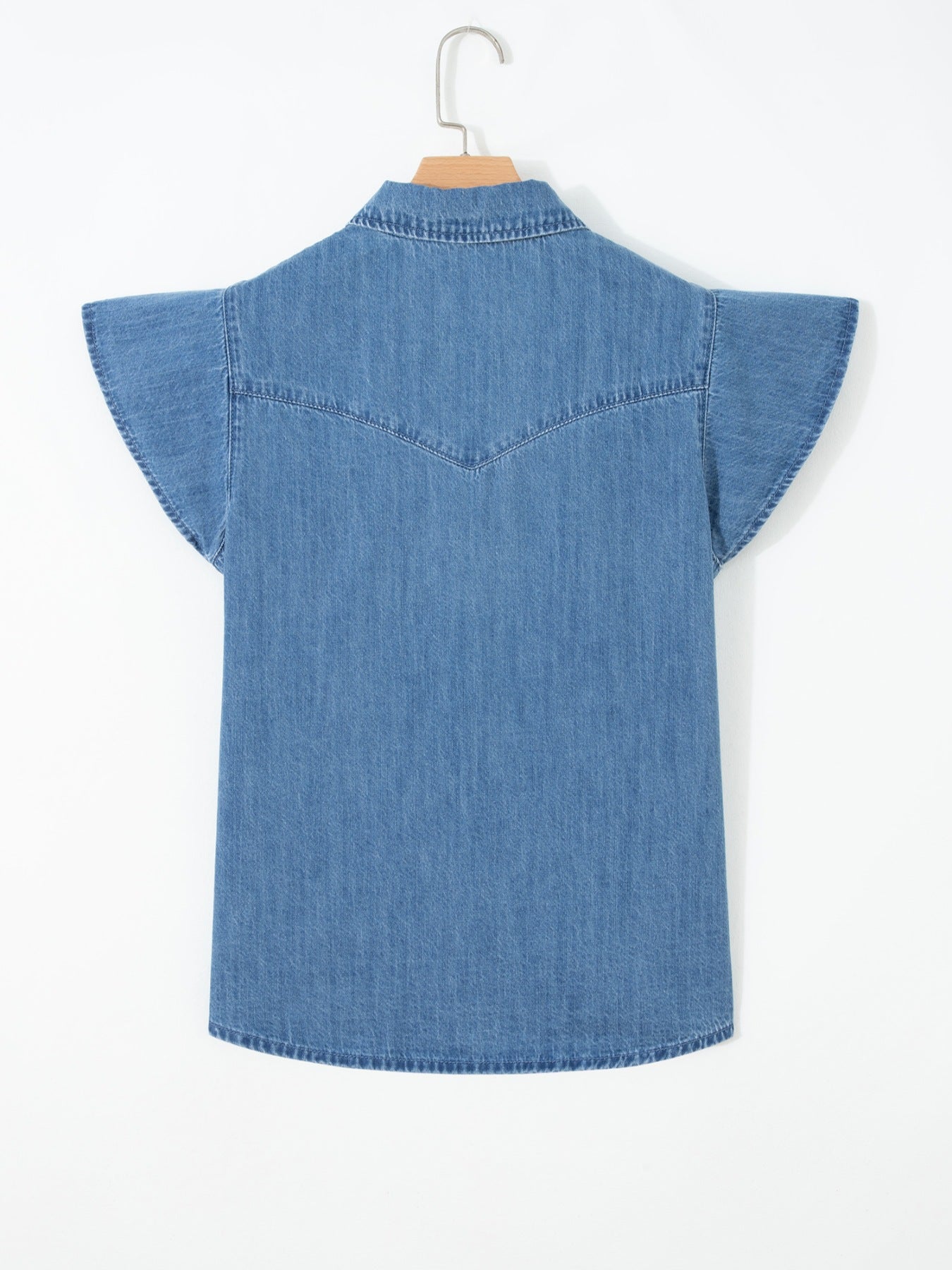 Ruffled Short Sleeve Denim Shirt 