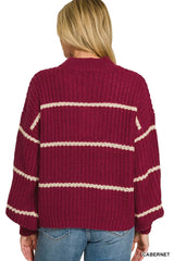 Zenana Oversize Striped Sweater 