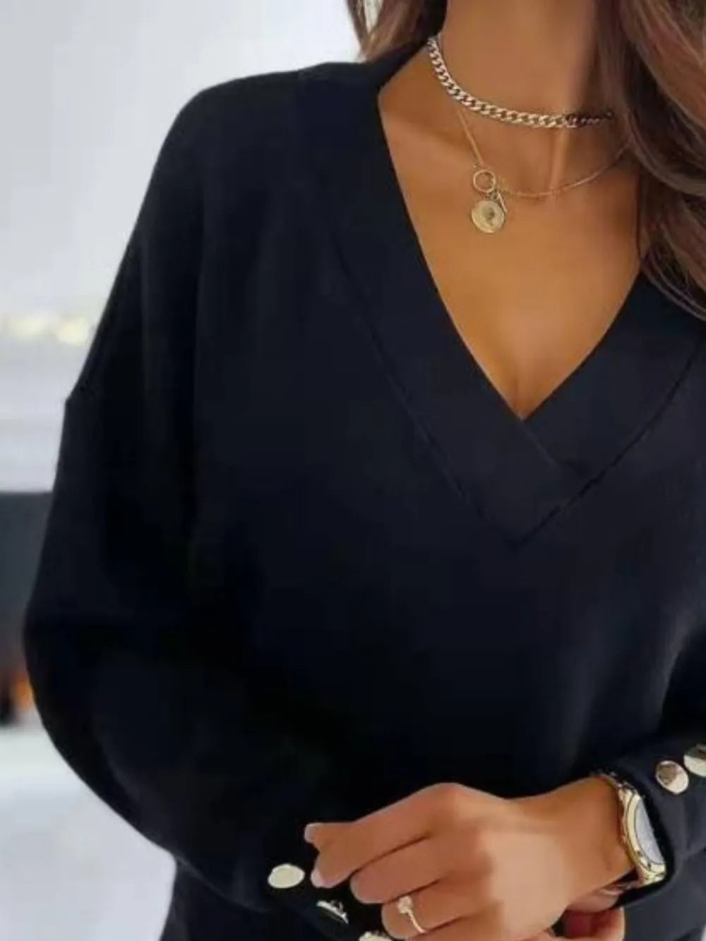 V-Neck Long Sleeve Sweatshirt 