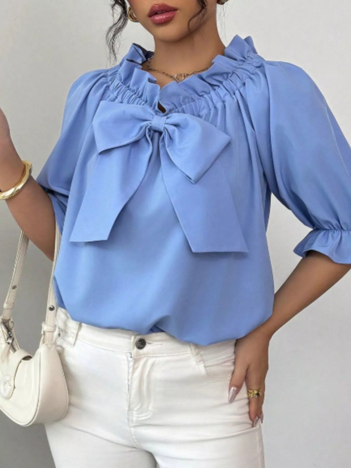 Bow Flounce Sleeve Blouse 