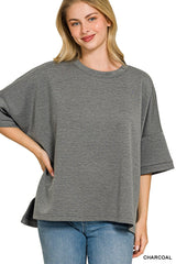 Zenana Full Size Scuba Round Neck Top With Side Slits Plus Size 