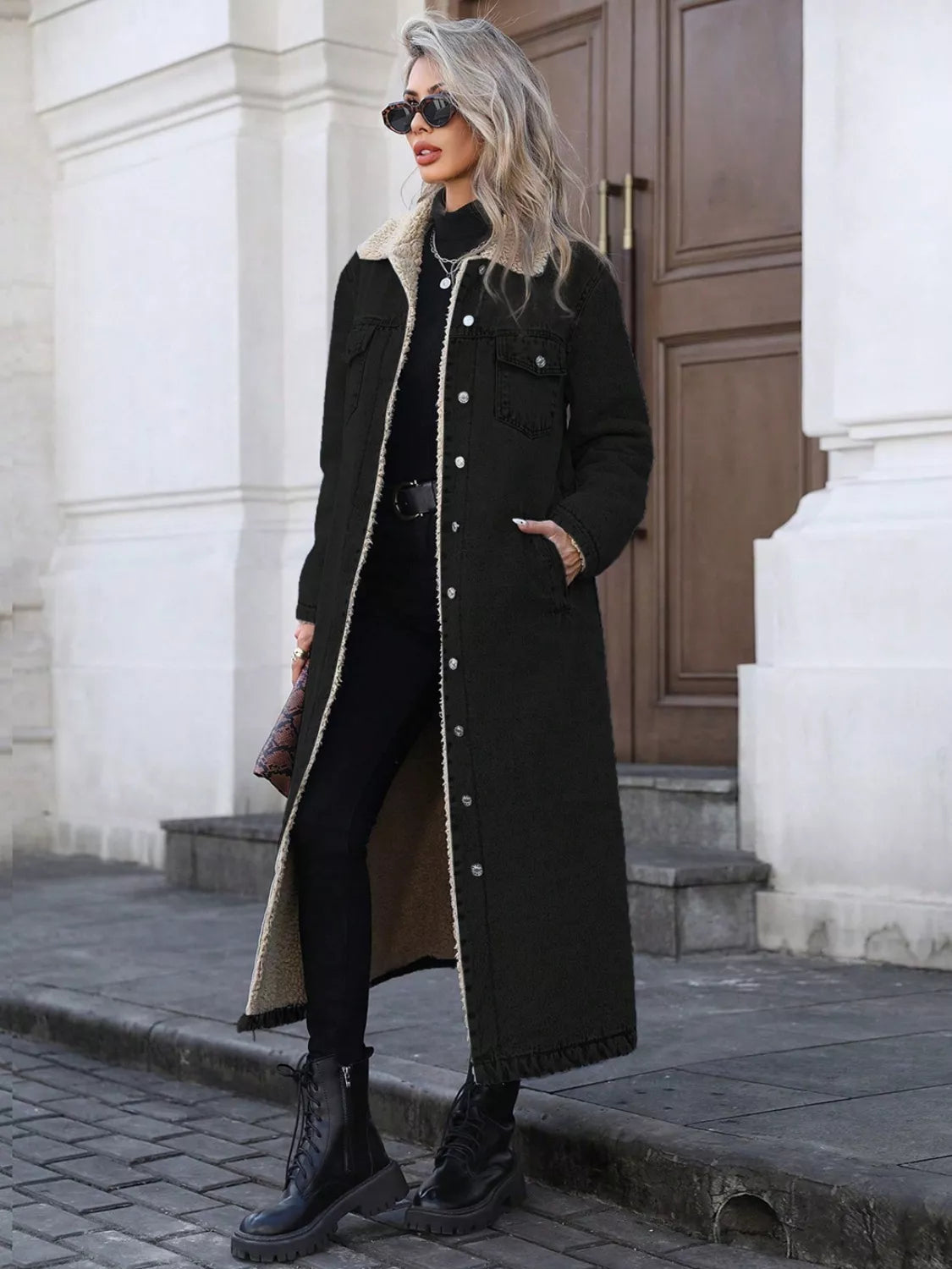 Sherpa Lined Longline Denim Jacket 