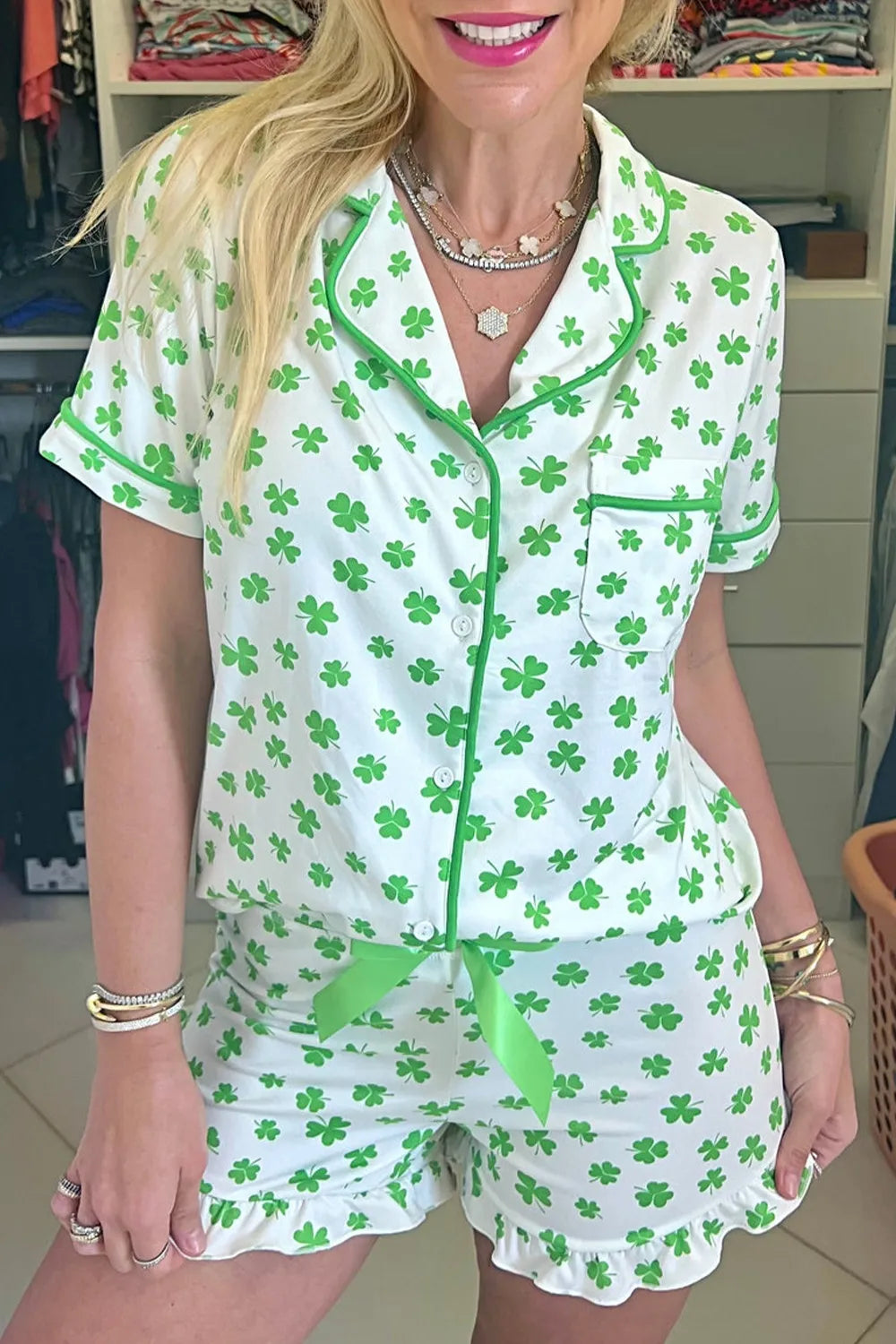 Lucky Clover Shirt and Shorts Lounge Set 