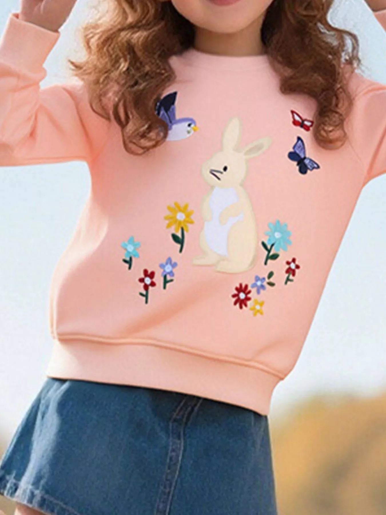 Children's Cute Bunny Embroidered Round Neck Sweatshirt 