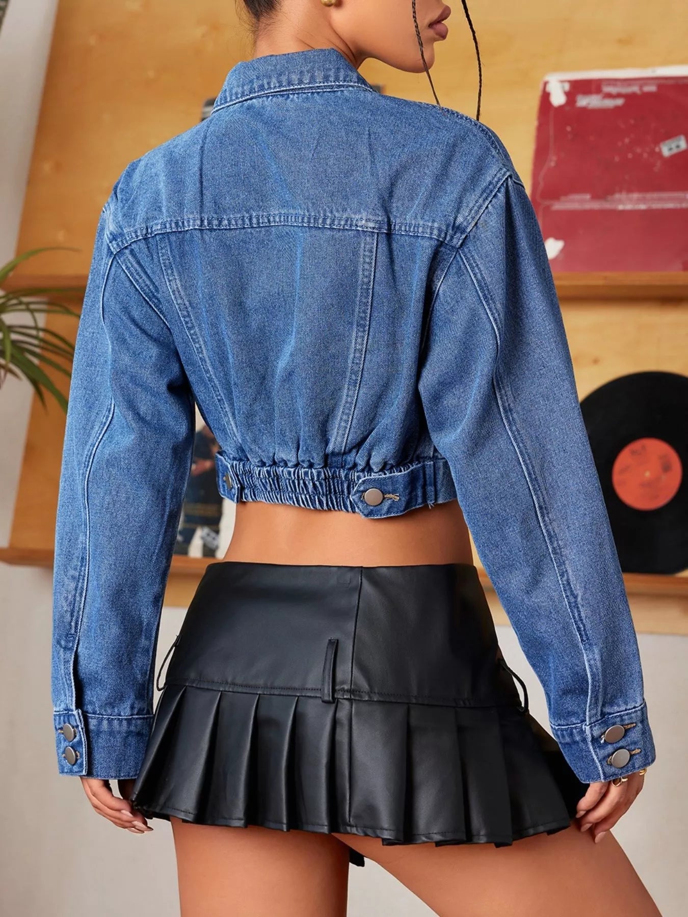 Button Up Cropped Casual Denim Jacket 
