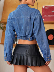 Button Up Cropped Casual Denim Jacket 