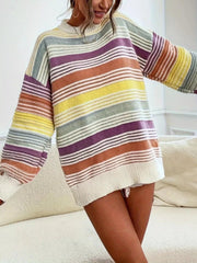 Rainbow Striped Drop Shoulder Oversized Sweater 