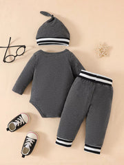 Children's Letter Bodysuit & Pants & Hat Set 
