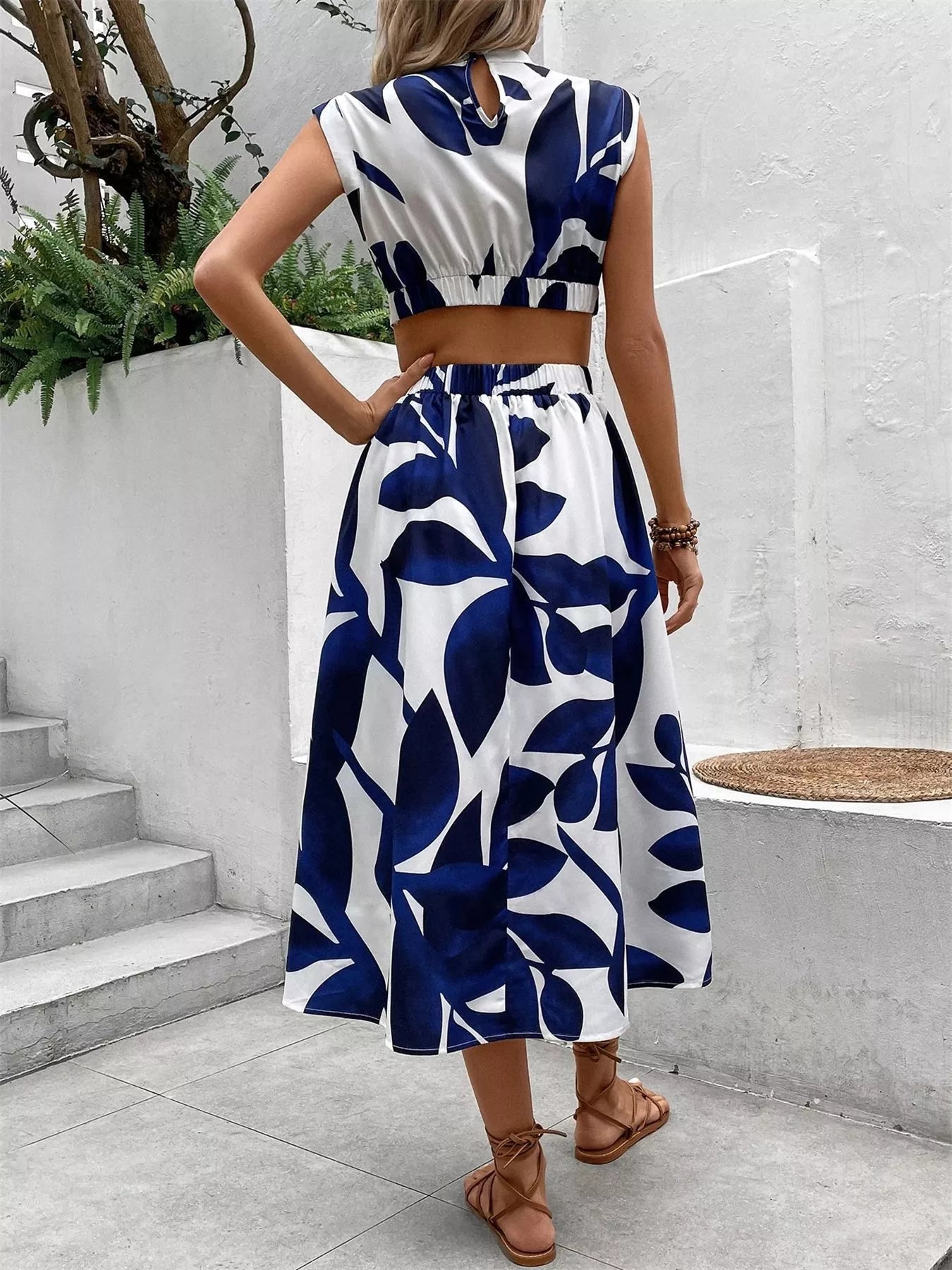 Cutout Printed Sleeveless Dress 