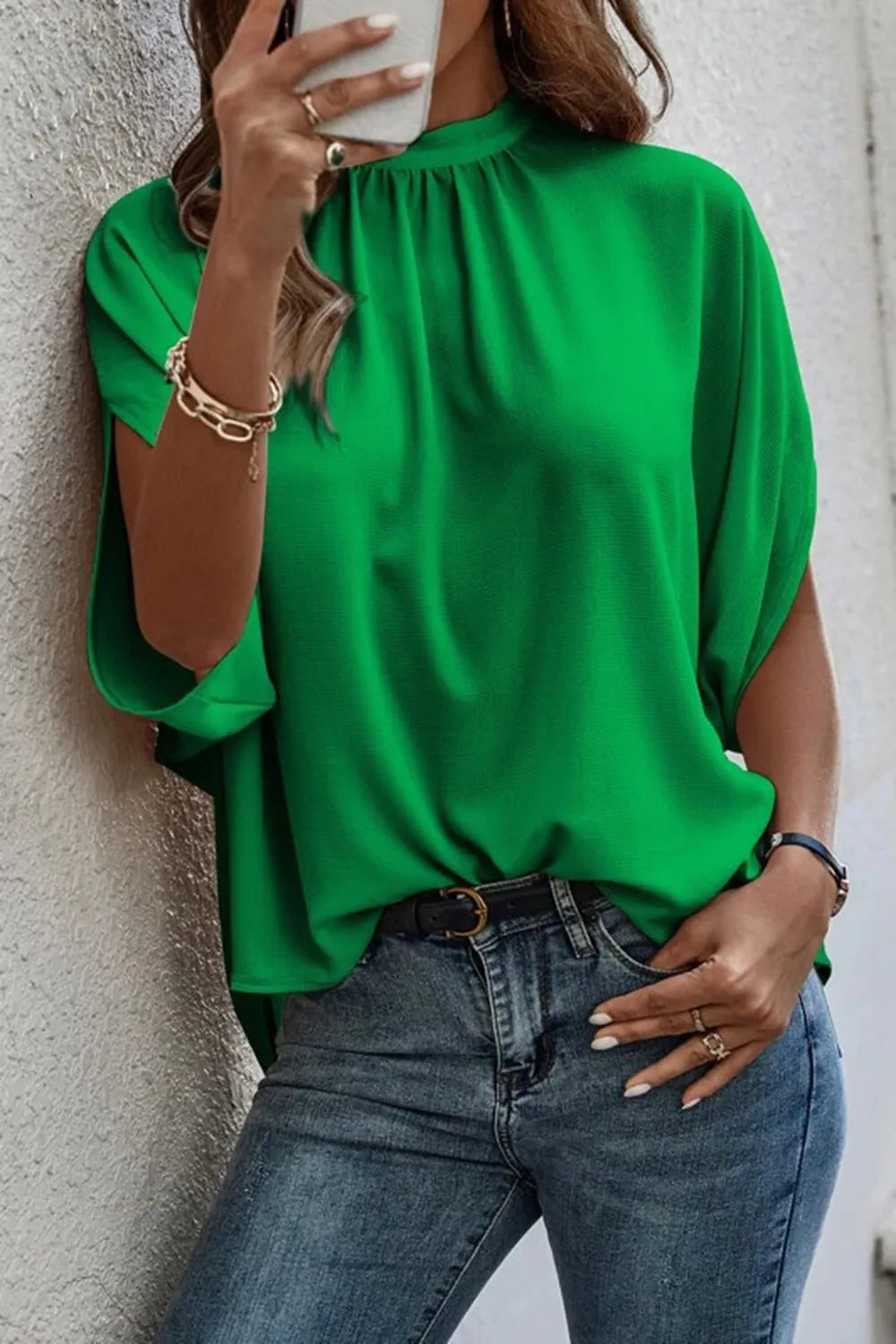 Tie Back Slit Half Sleeve Blouse 