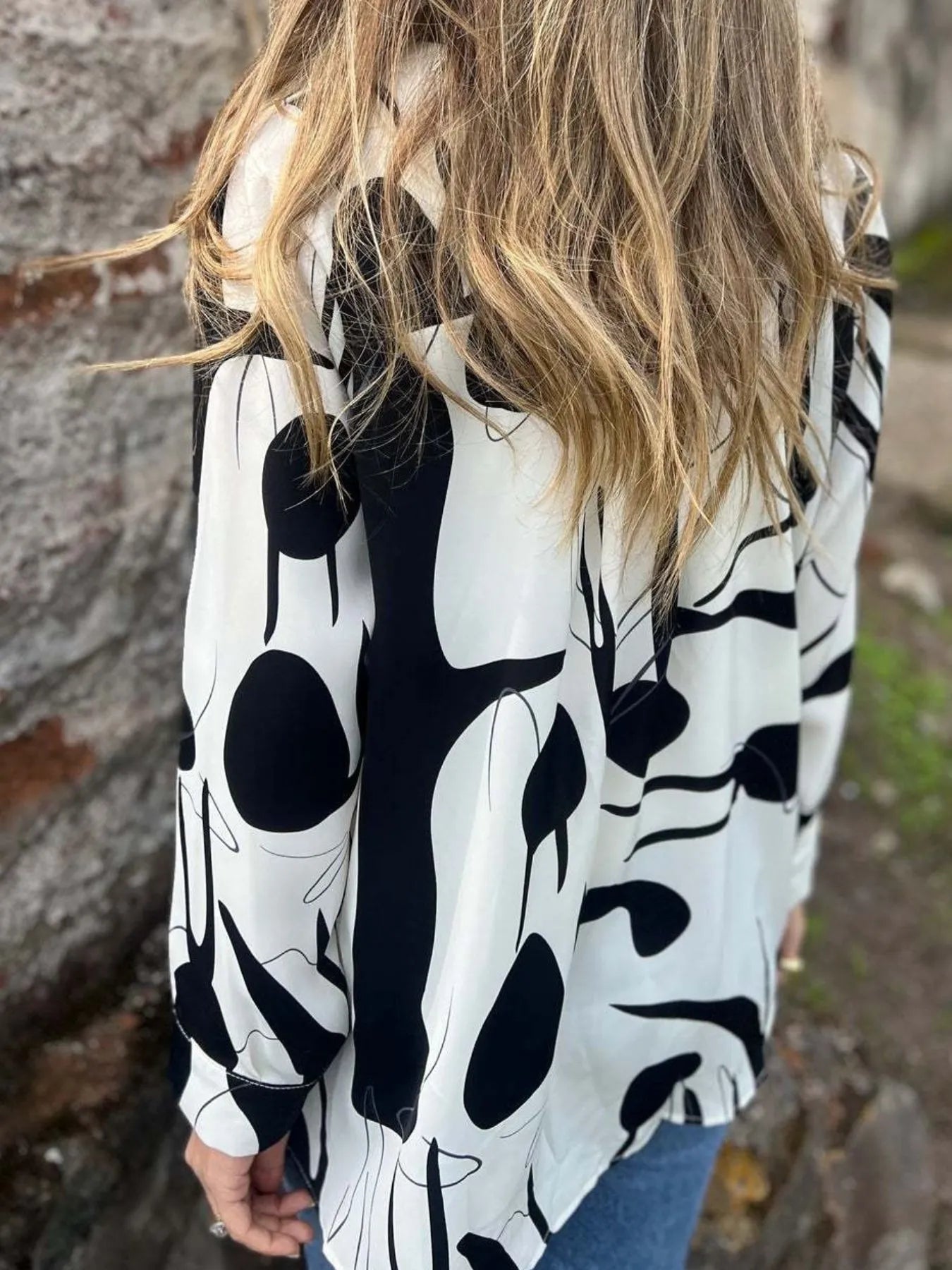 Full Size Abstract Print Long Sleeve Button-Up Shirt Plus Size 