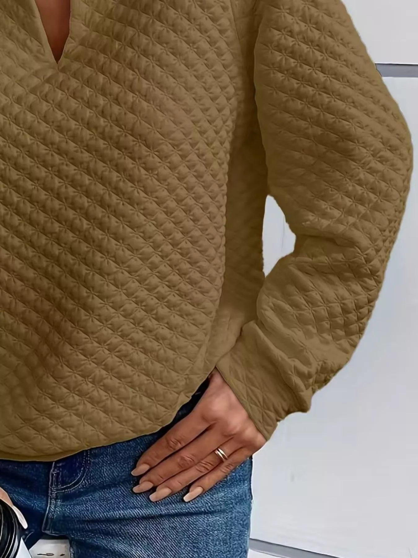 Textured Notched Raglan Sleeve Sweatshirt 