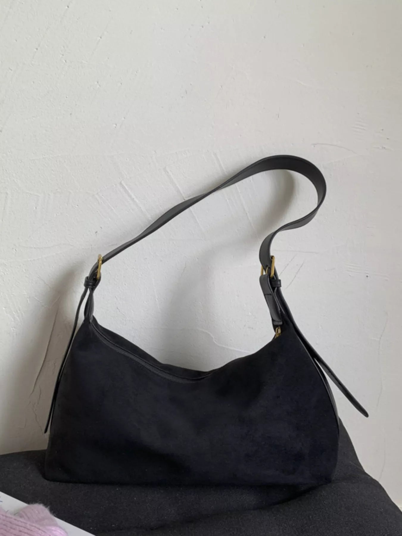 Solid Color Suede Hobo Crossbody Bag 