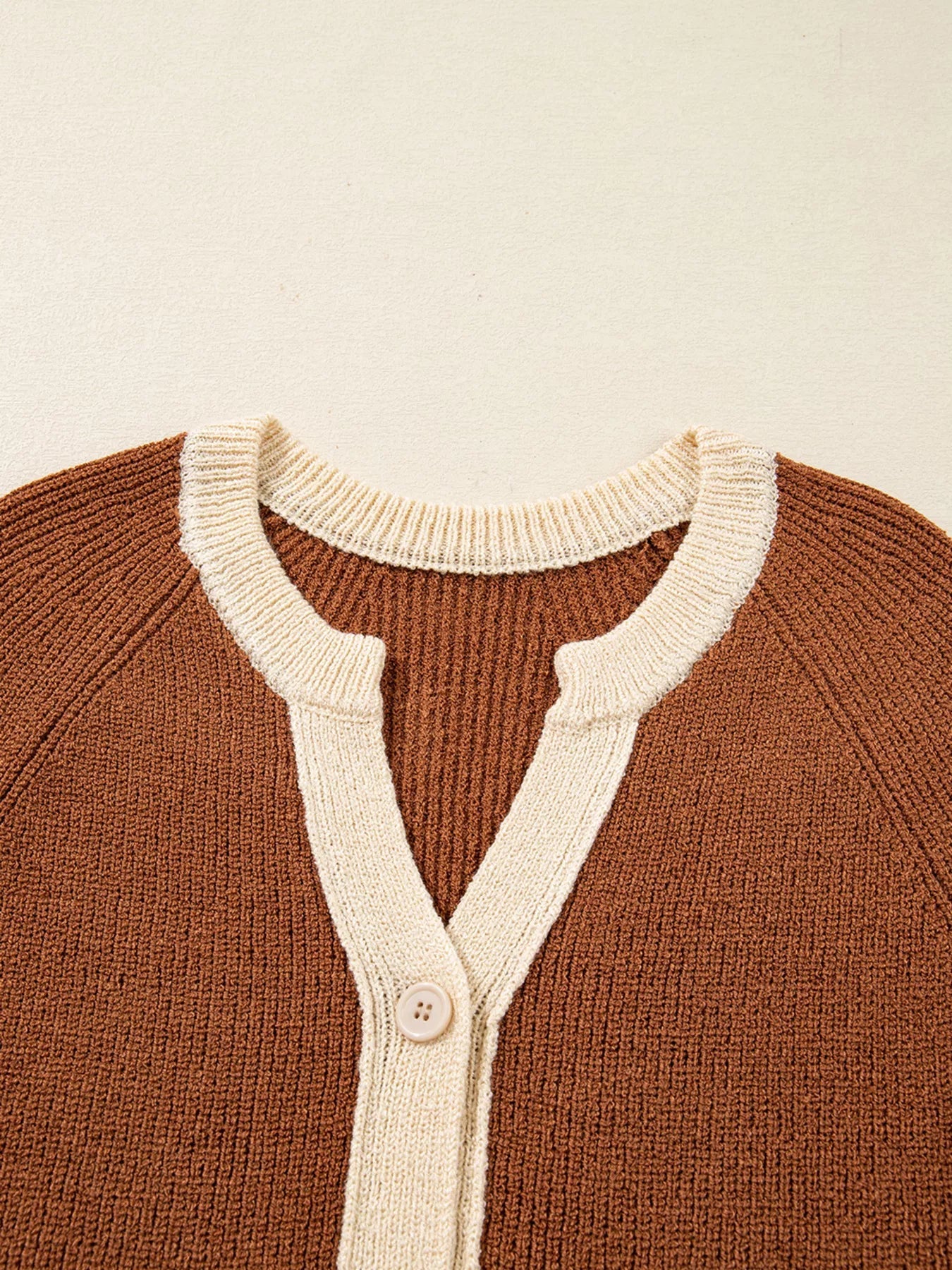 Contrast Knit V Neckline Cardigan 