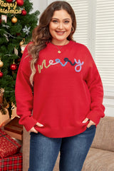 Plus Size MERRY Round Neck Long Sleeve Sweater 