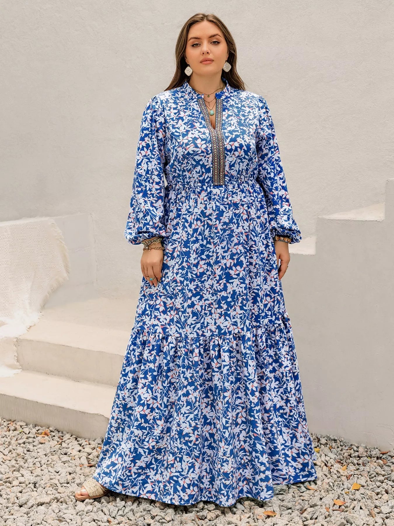 Plus Size Floral Print Bohemian Maxi Dress 