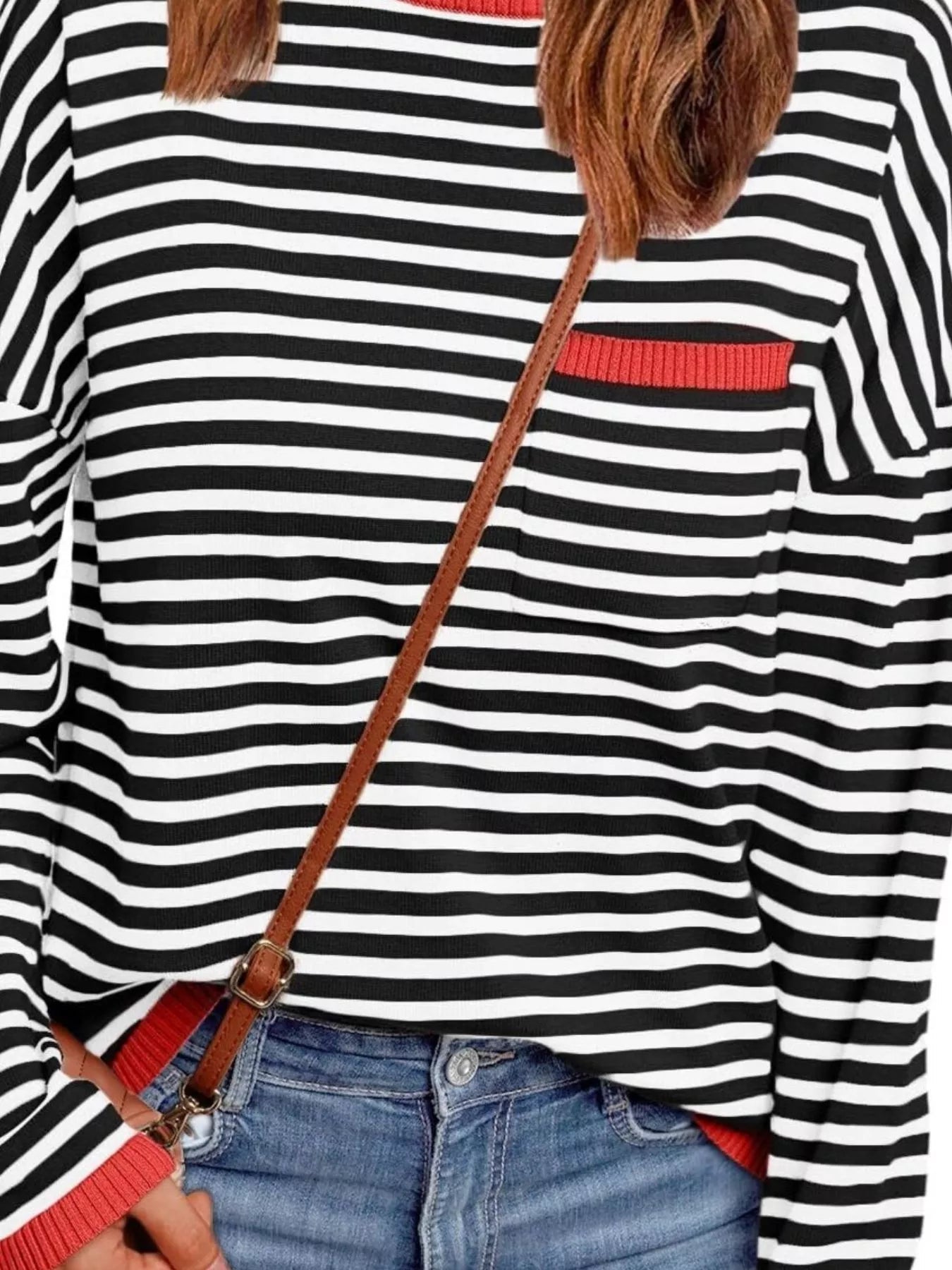 Striped Round Neck Long Sleeve Knit Top 