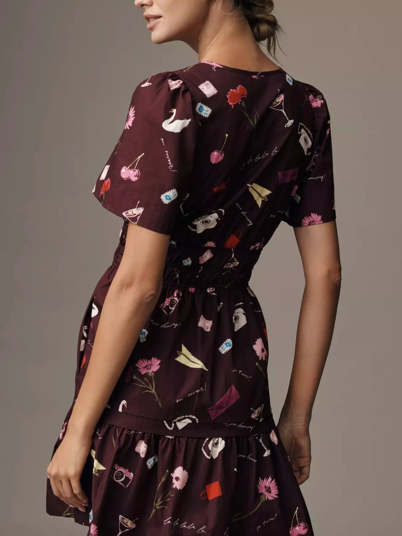 Printed Notched Short Sleeve Dress 