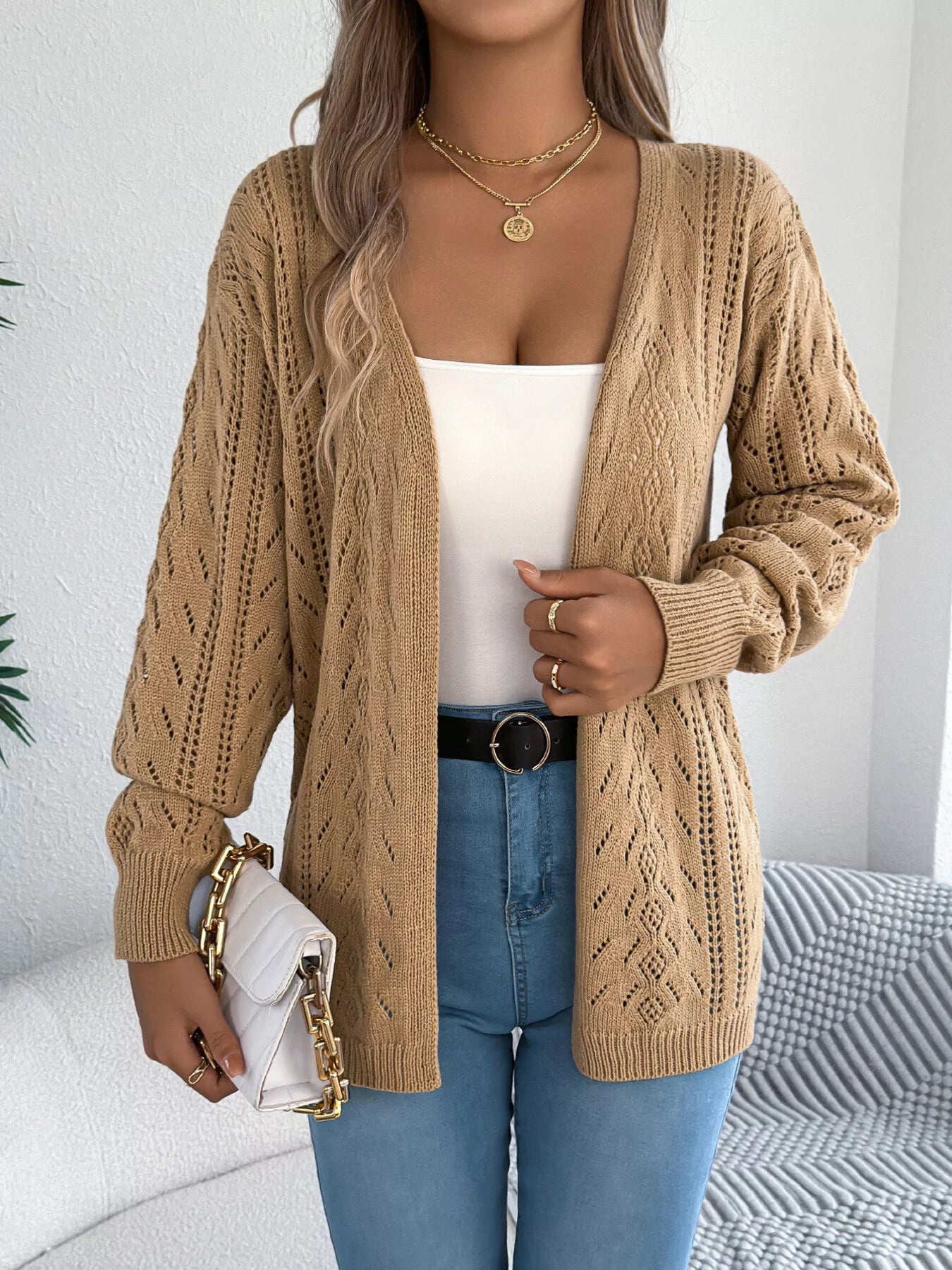Openwork Open Front Cardigan 