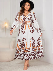 Honey Plus Size Printed Surplice Flounce Sleeve Dress 