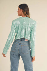MABLE Shoulder Padded Sequin Crop Top 