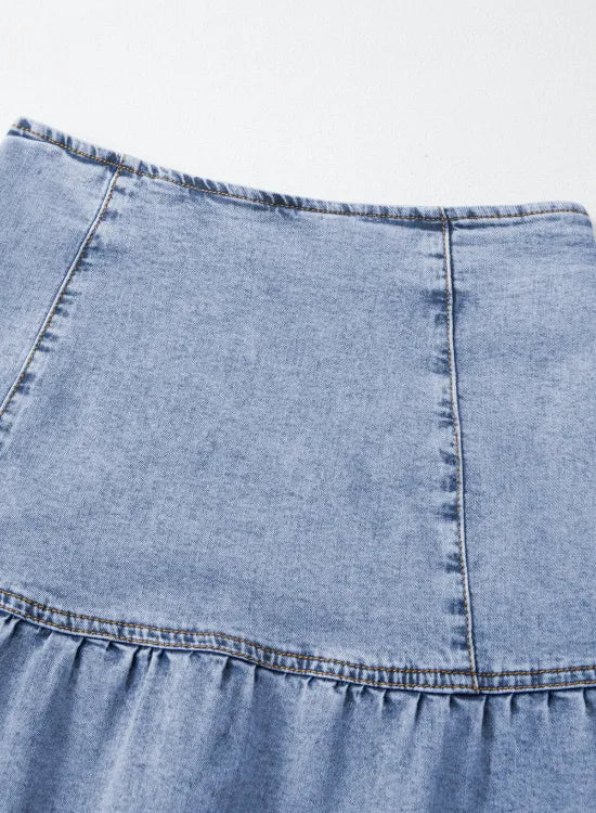 Asymmetric Ruffle Overlay Denim Mini Skirt 
