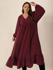 Plus Size Ruffled Hem V-Neck Balloon Sleeve Dress 