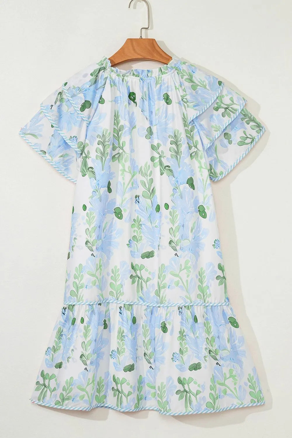 Floral Contrast Edge Layered Short Sleeve Mini Dress 