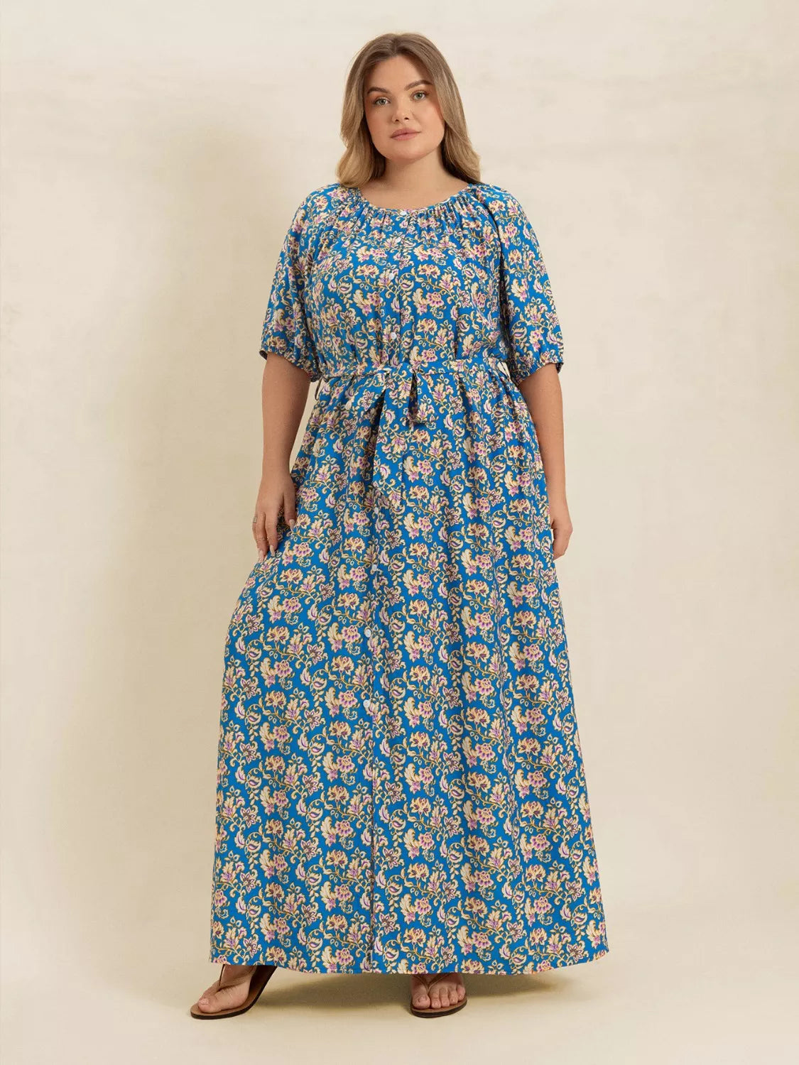 Plus Size Floral Print Maxi Dress with Side Slit 