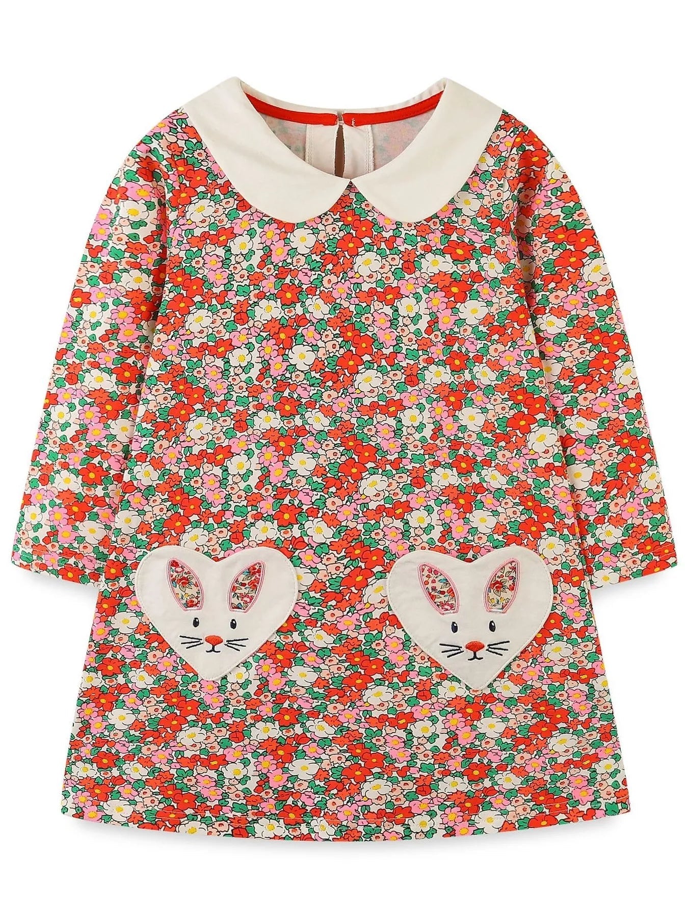 Children's Floral Print Long Sleeve Peter Pan Collar Dress 