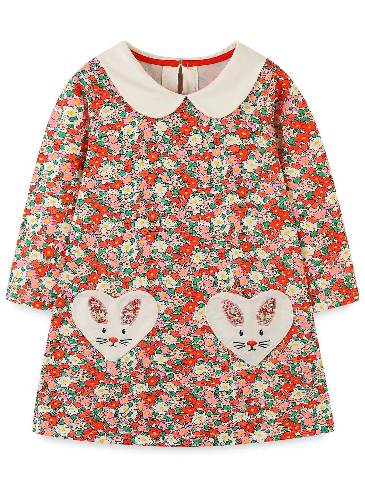 Children's Floral Print Long Sleeve Peter Pan Collar Dress 