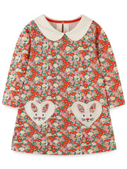 Children's Floral Print Long Sleeve Peter Pan Collar Dress 