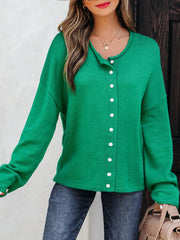 Solid Color Knit Button Drop Shoulder Sweater Cardigan 
