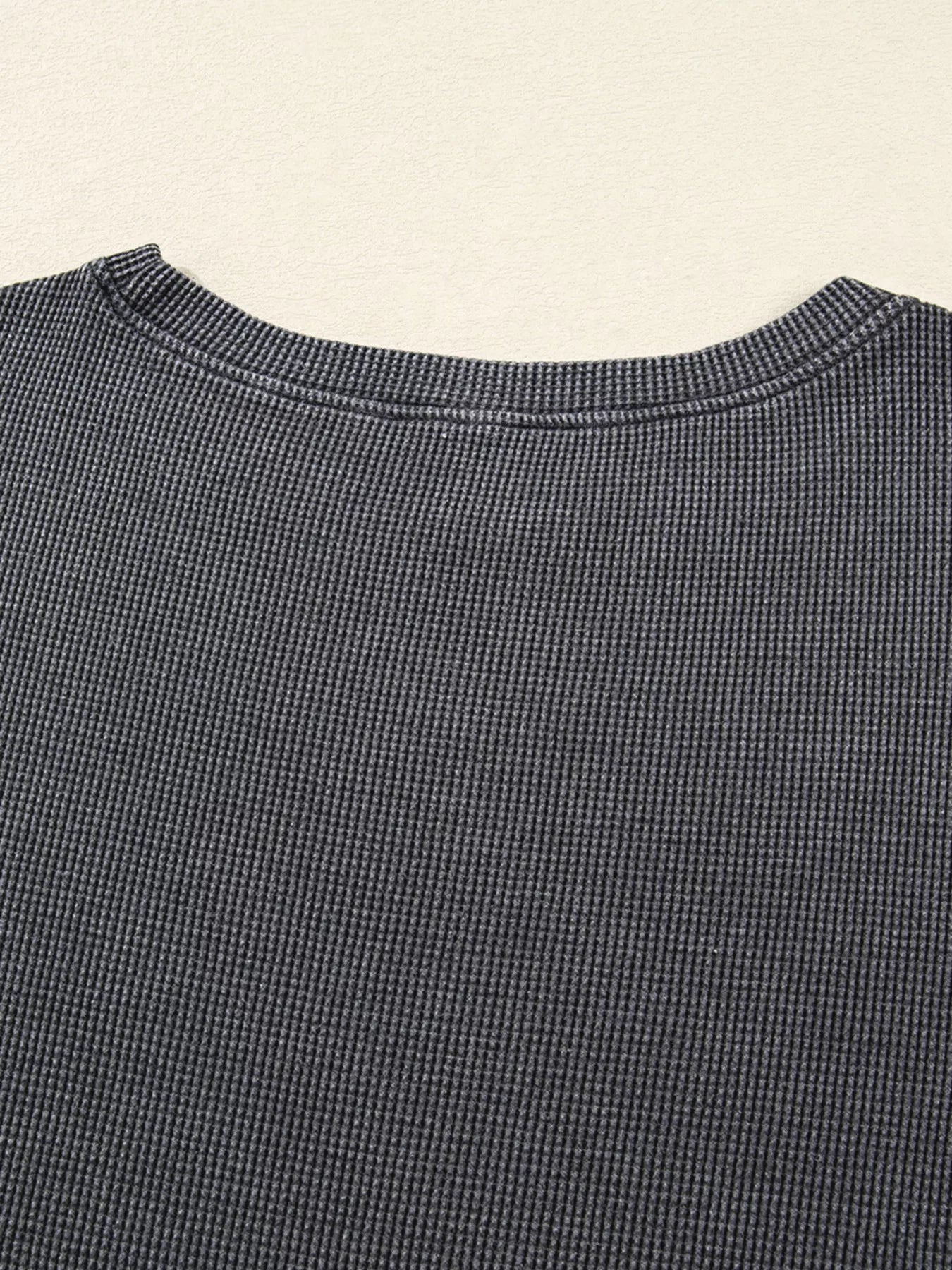 Waffle Knit Patchwork Long Sleeve Loose Sweatshirt 