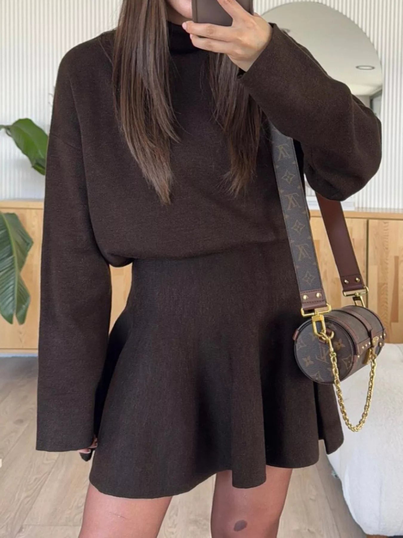 Round Neck Long Sleeve Mini Sweater Dress 