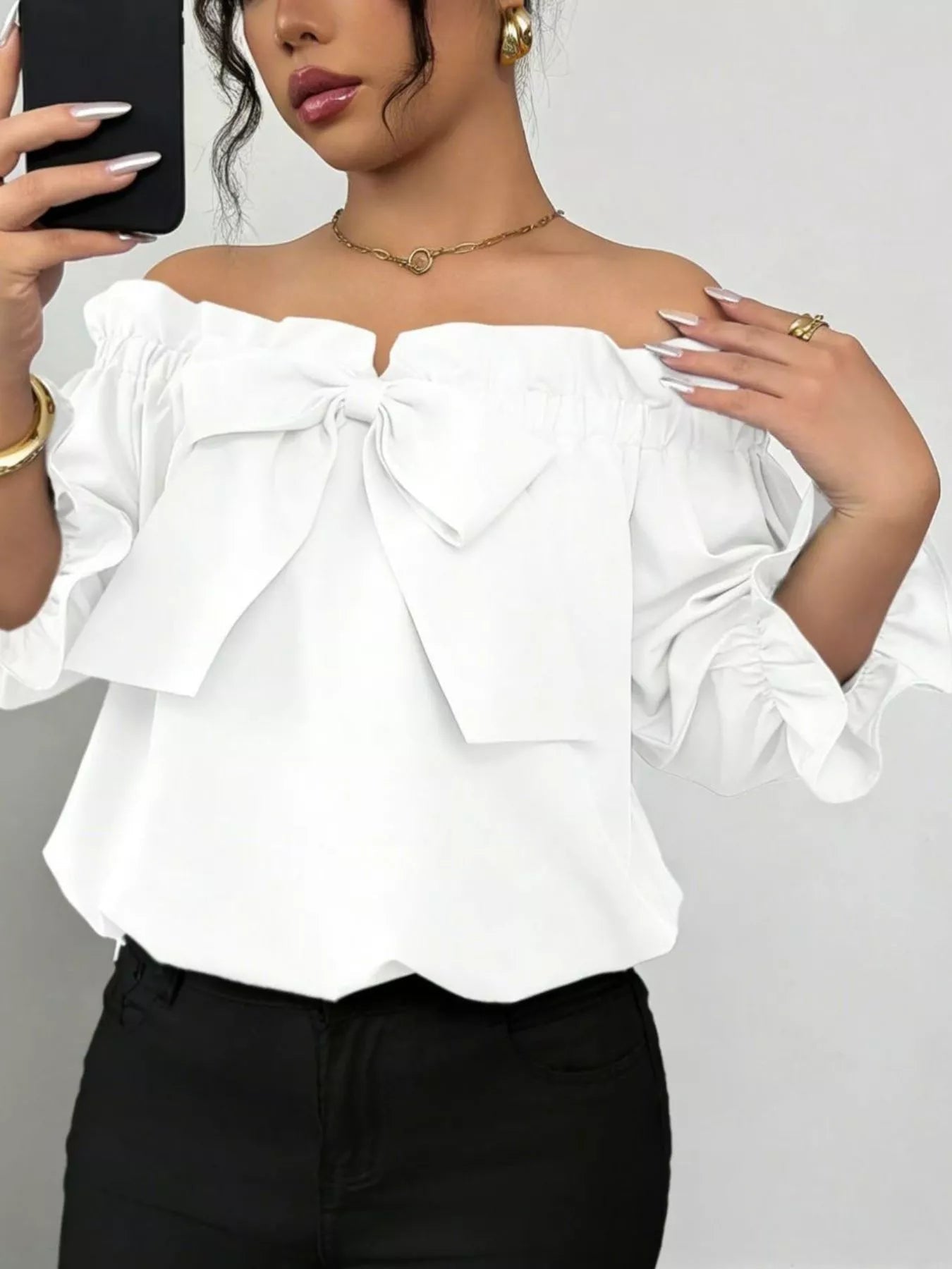 Bow Flounce Sleeve Blouse 