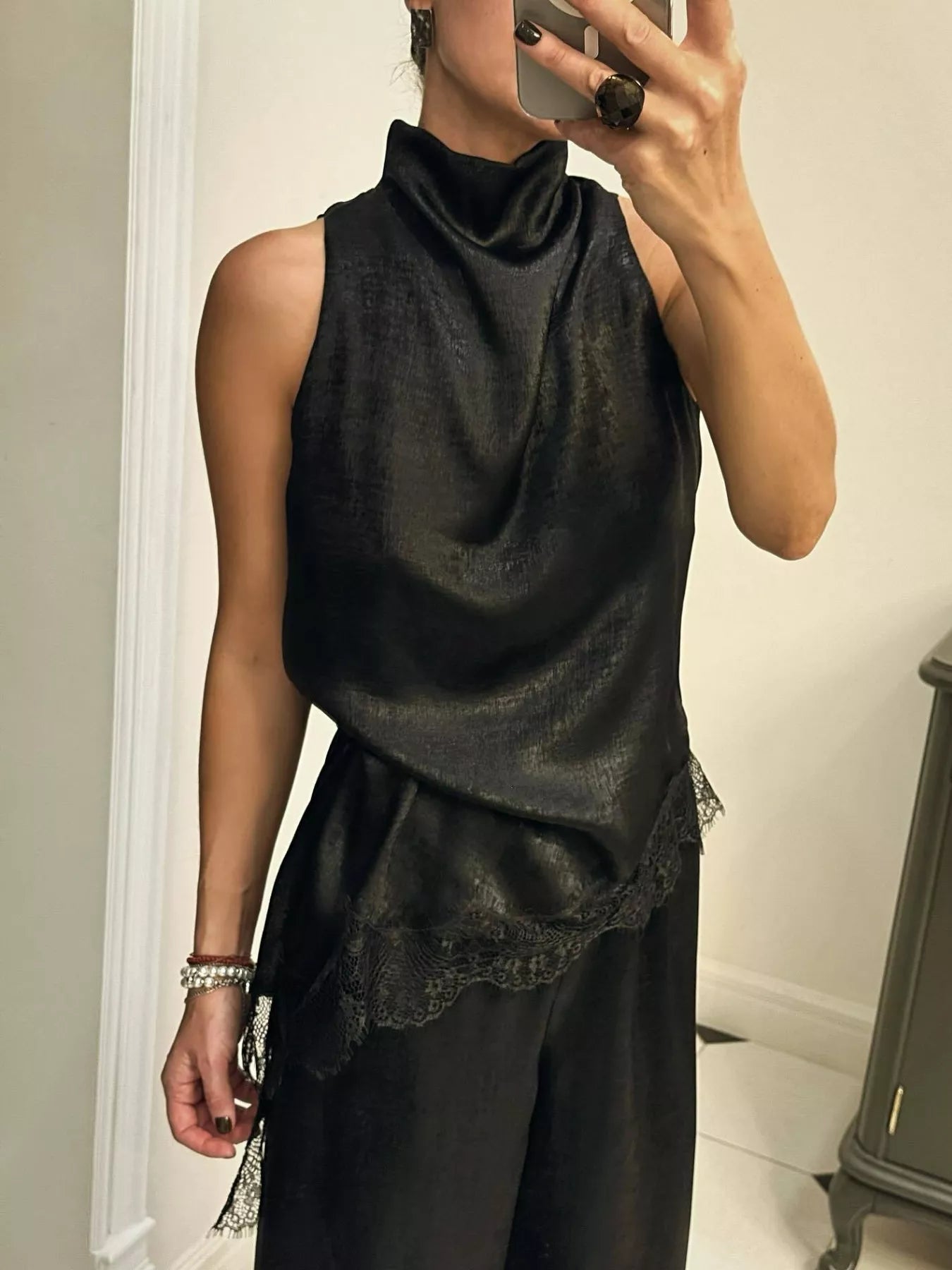 High Neck Lace Trim Cami 