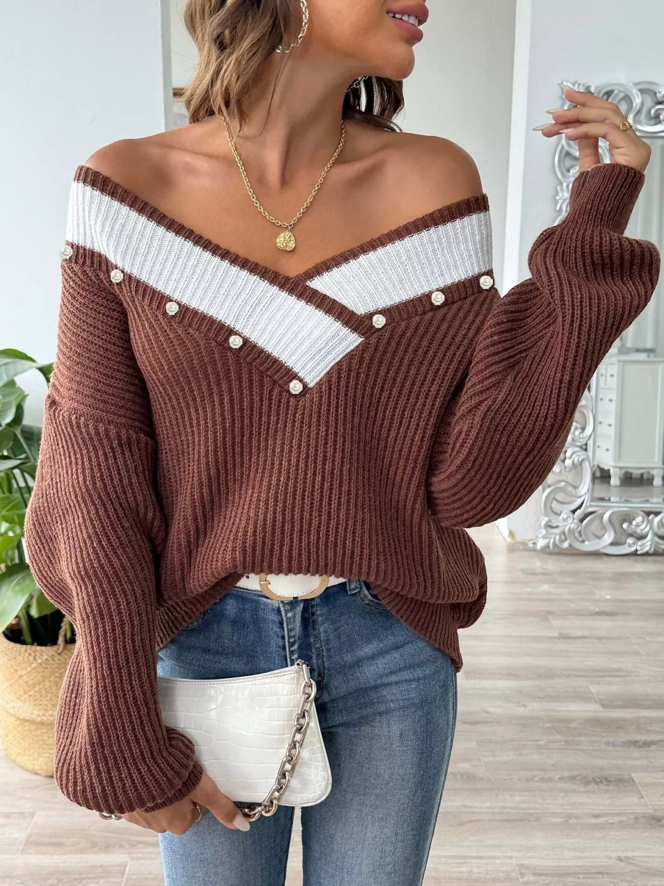 V-Neck Button-Decorated Sweater 