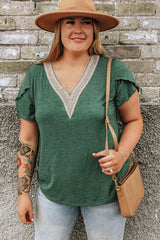 Plus Size V-Neck Petal Sleeve Blouse 
