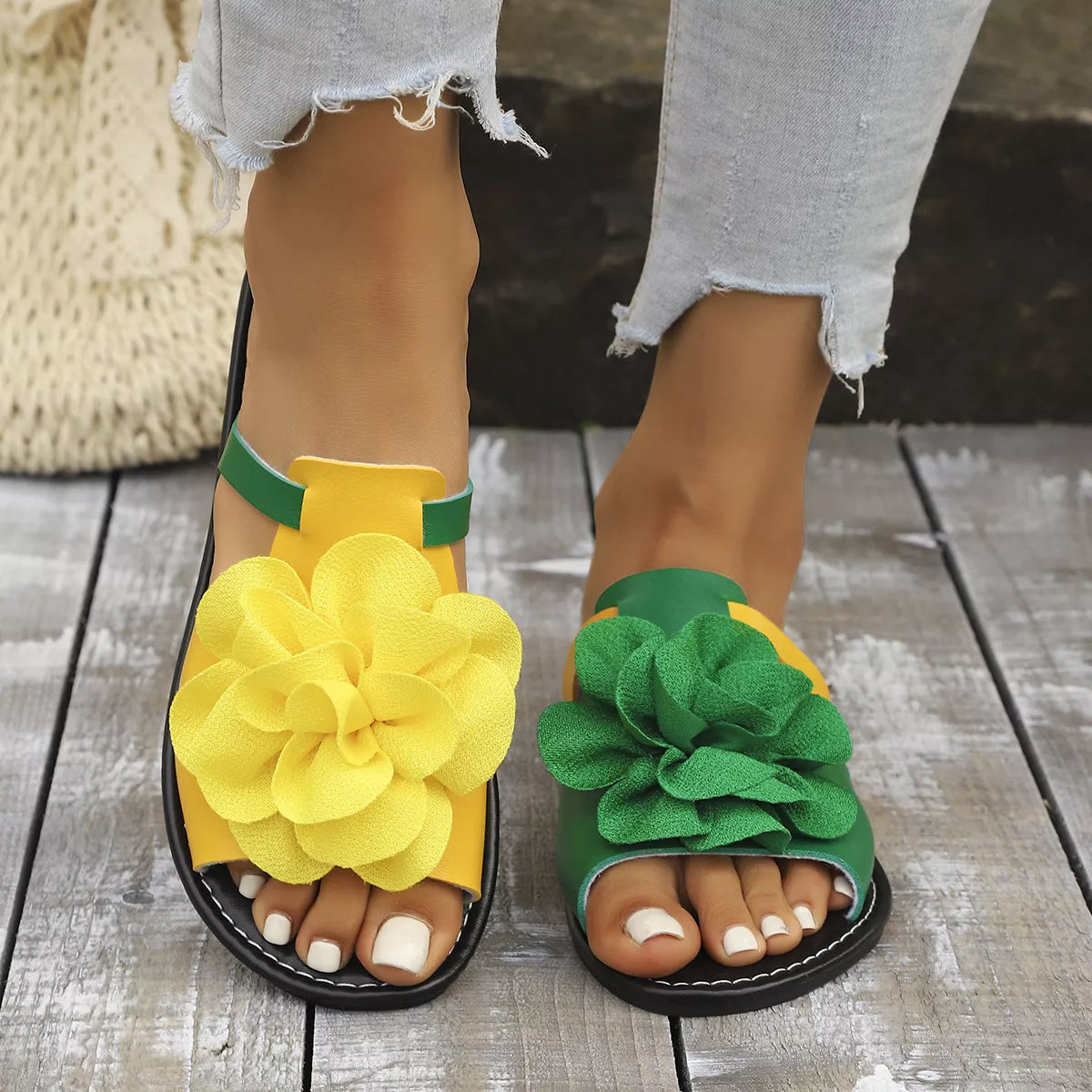 Flower Open Toe Flats Sandals 