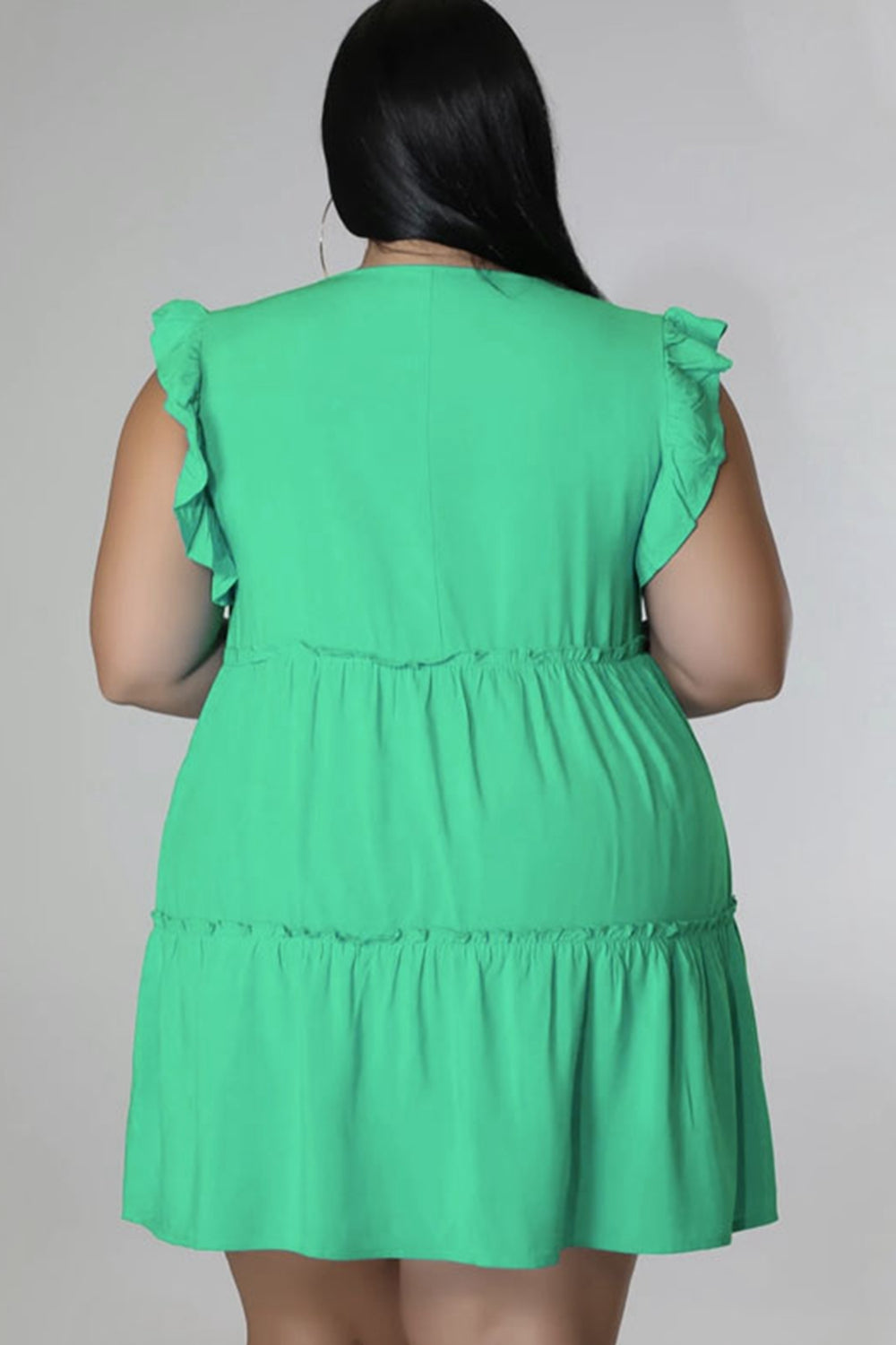 Plus Size V-Neck Frill Trim Mini Dress 