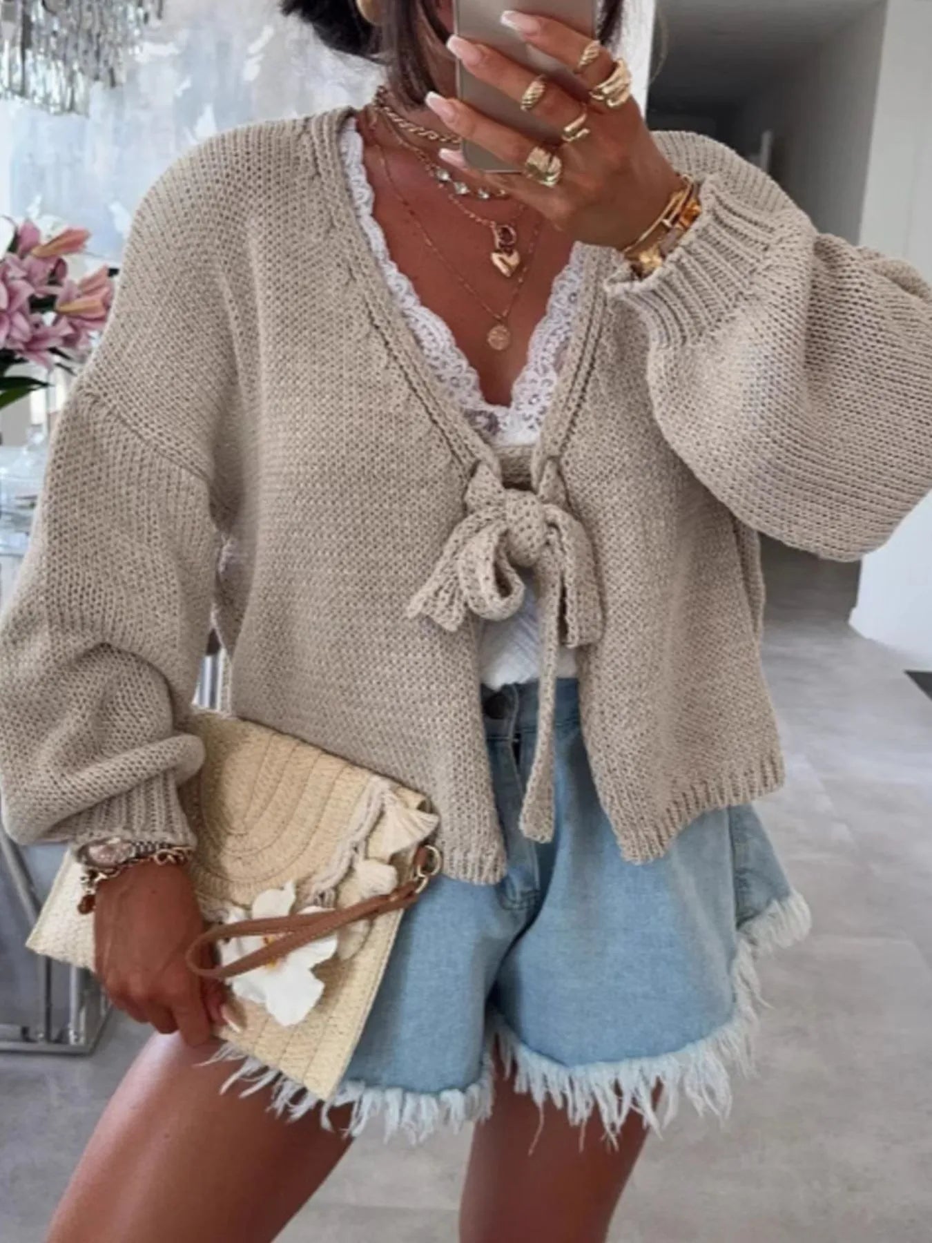 Tied Drop Shoulder Cardigan 