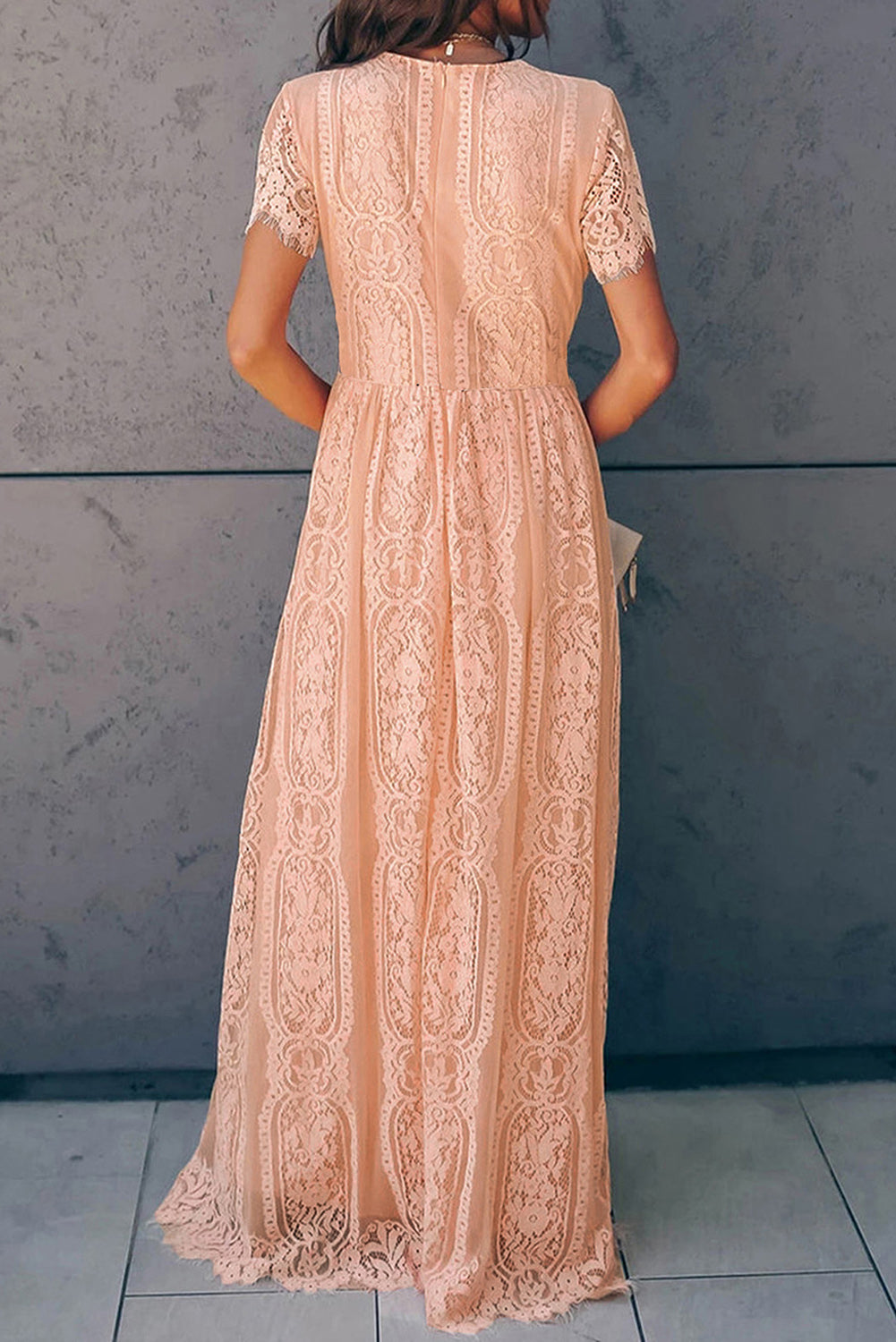 Scalloped Trim Lace Plunge Dress 
