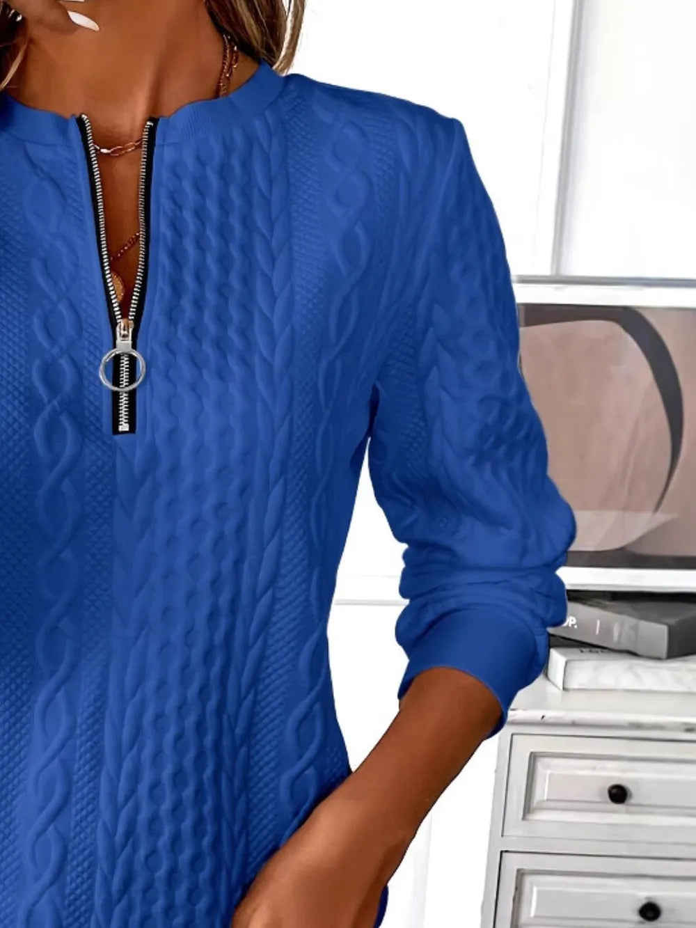 Texture Half Zip Long Sleeve Sweatshirt 