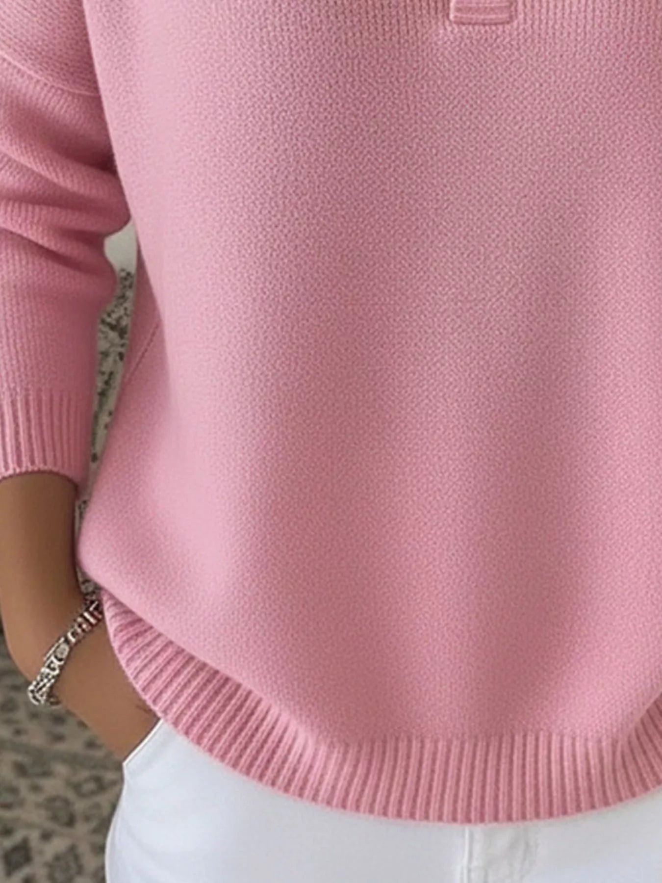 Full Size Half Button Long Sleeve Knit Top Plus Size 
