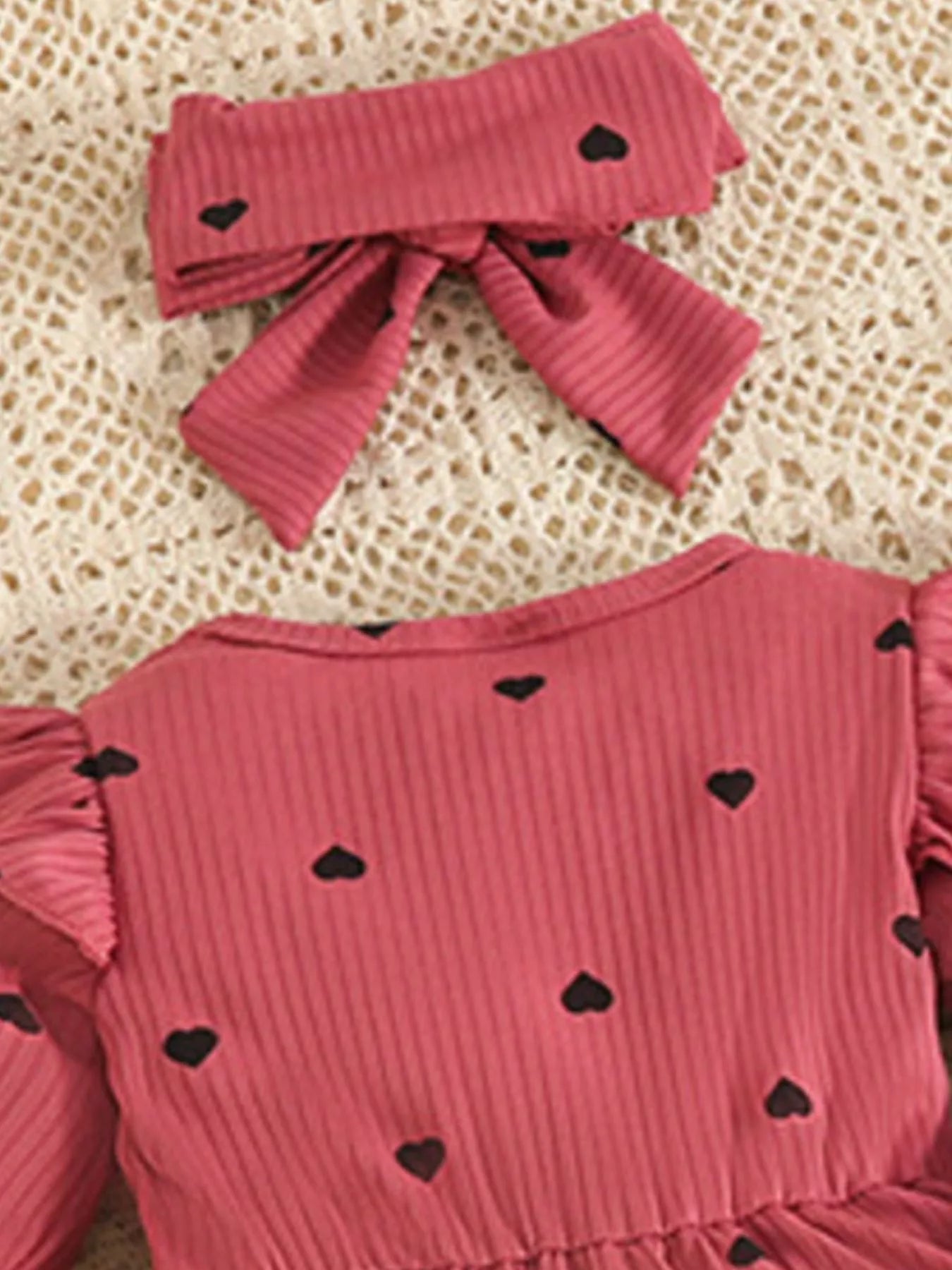 Children's Heart Print Dress & Headband Set 