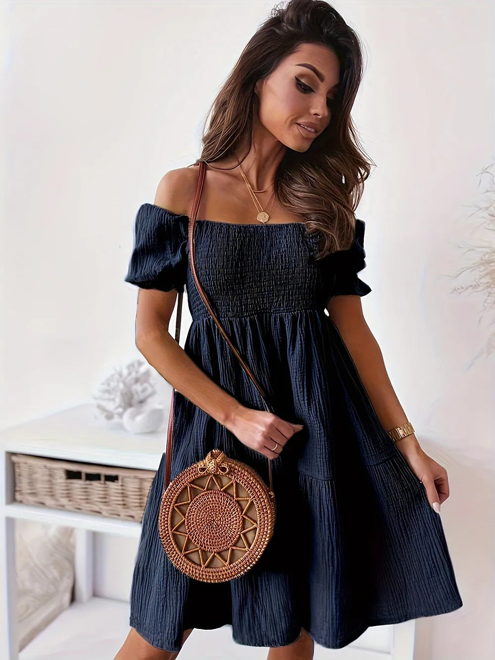 Full Size Ruffled Off-Shoulder Short Sleeve Dress 