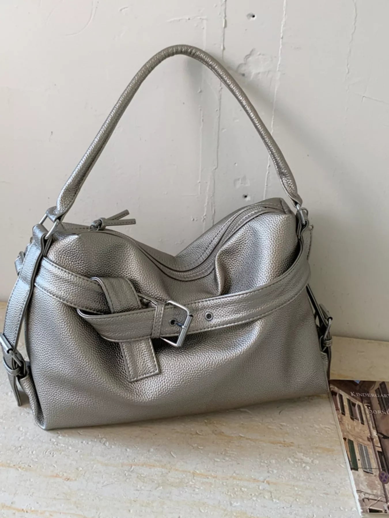 Decor Buckle Leather Shoulder Bag 