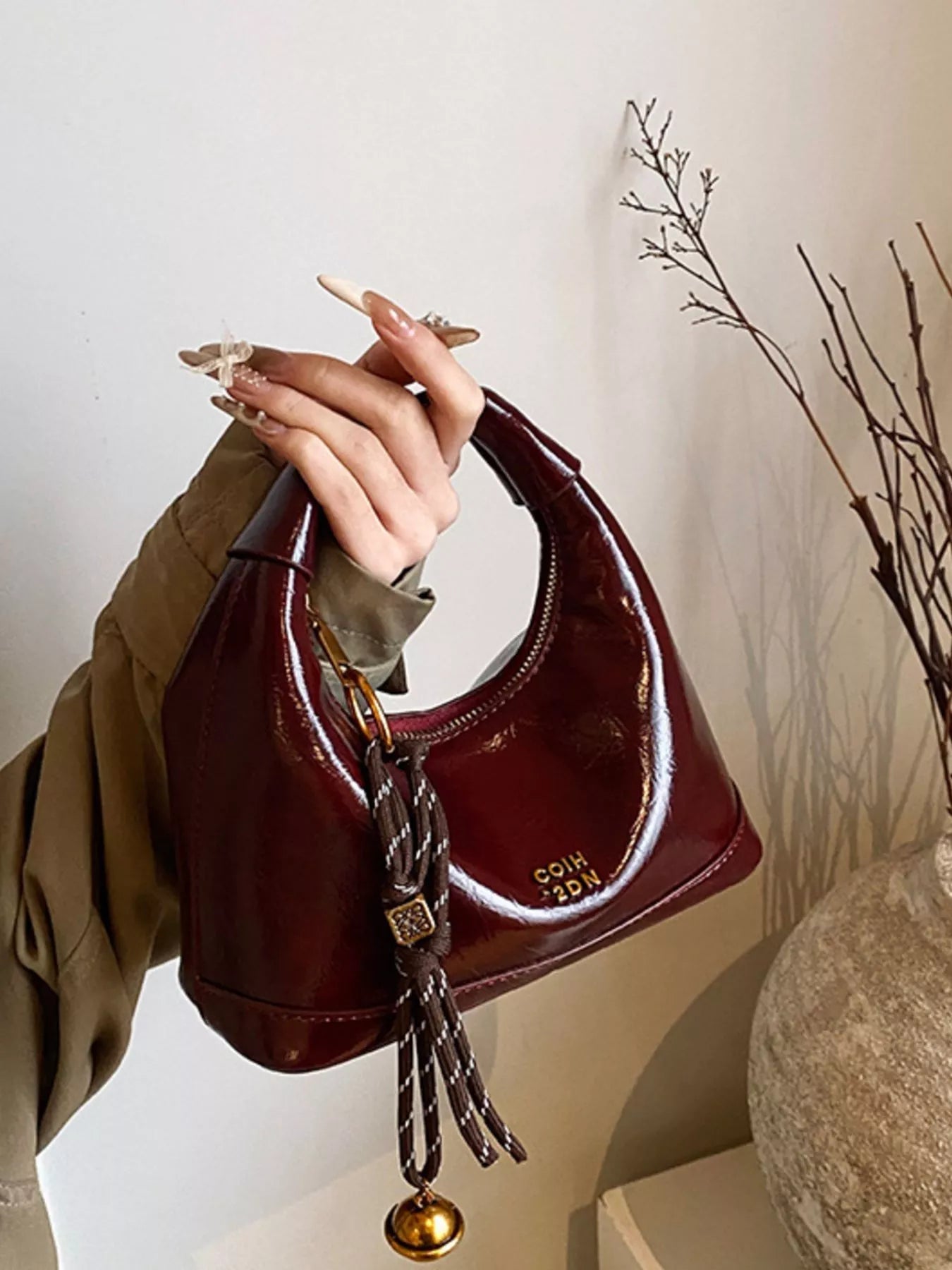 Leather Crossbody Bag with Charm 