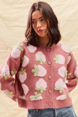 SO ME Strawberry Fruit All Over Button Sweater Cardigan 